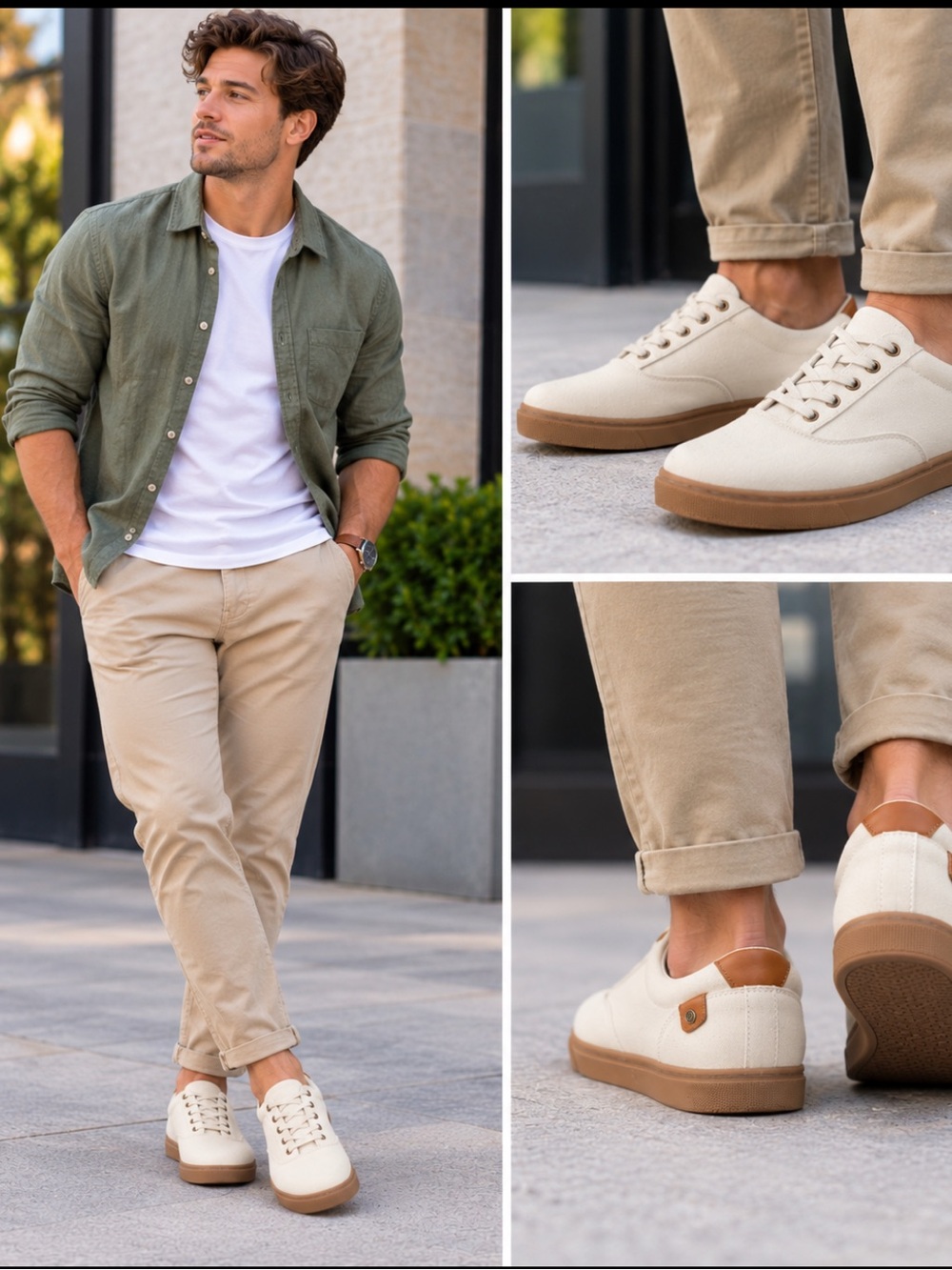 Lands' End Men's Casual Canvas Sneakers in Cream and Brown